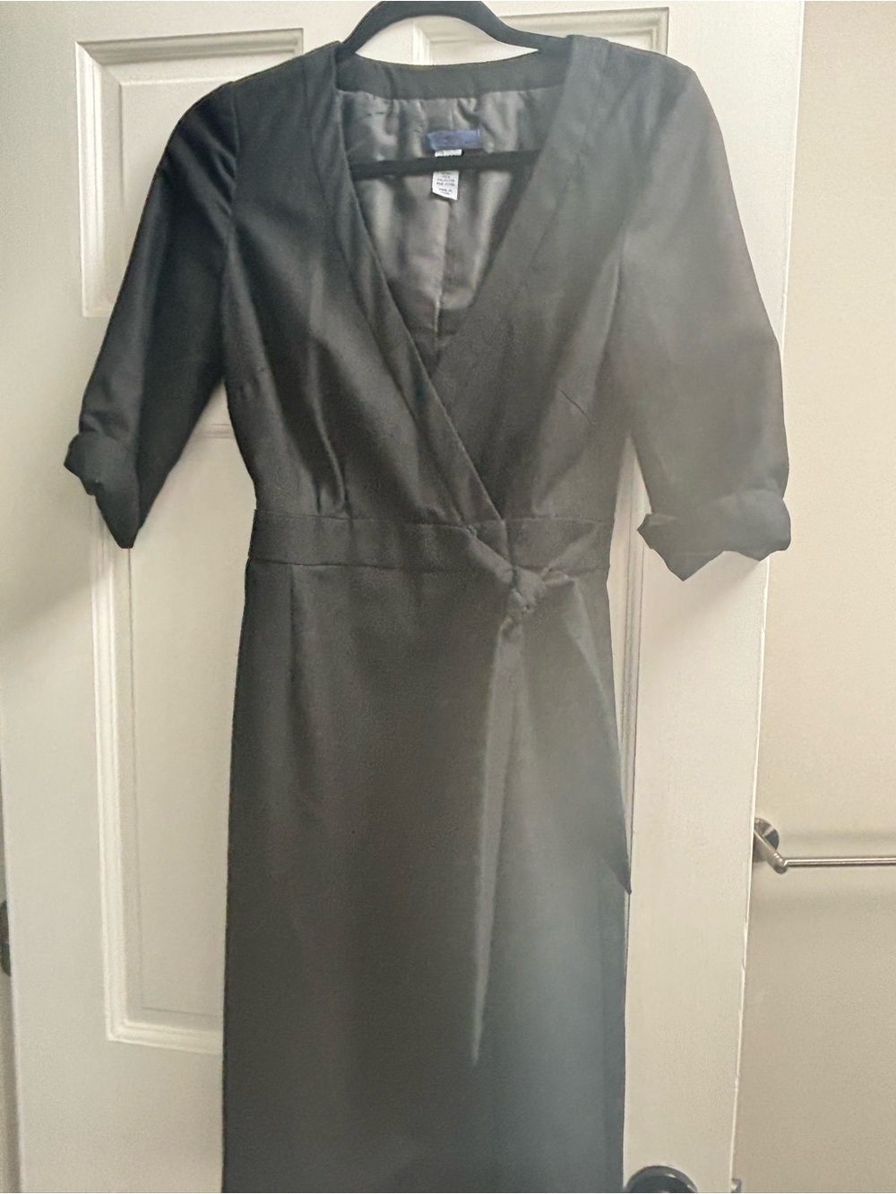 J. Crew Black Long-Sleeve Wrap Midi Dress